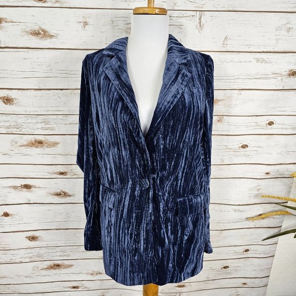 Topshop 2 PC Set Textured Velvet Blazer Jacket & Trouser Pant Blue Size 2 - Picture 4 of 16